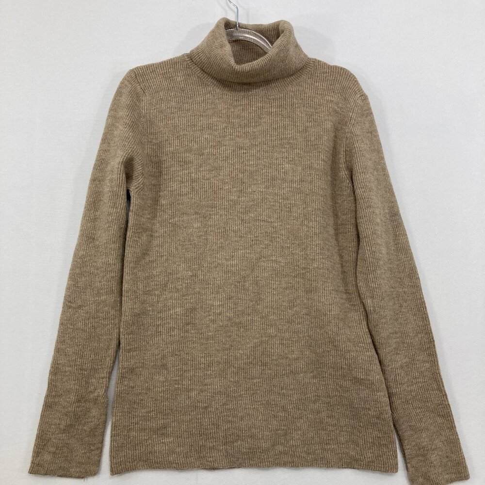 New Easel Medium Light Brown Turtle Neck Cozy Long Sleeve Neutral Sweater